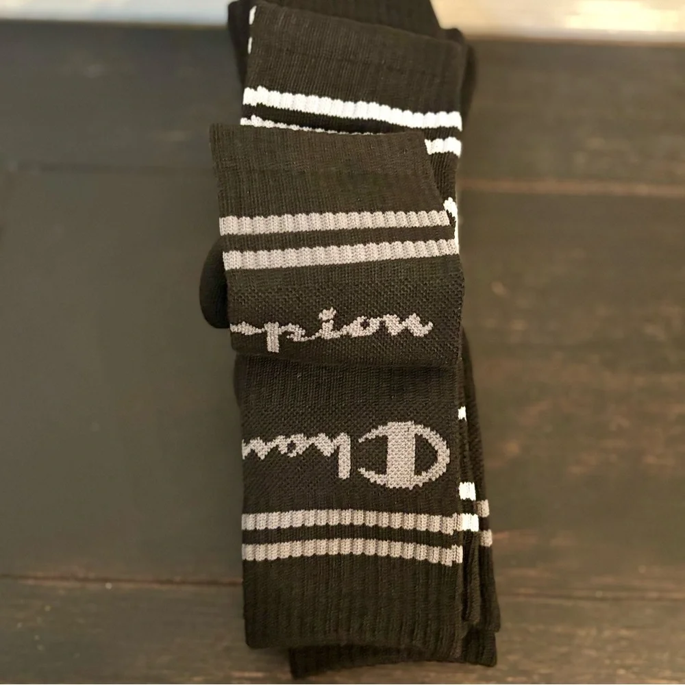 NEW CHAMPION 5 Pair Men’s Performance Cushion CREW SOCKS Black SIZE 6-12.5
